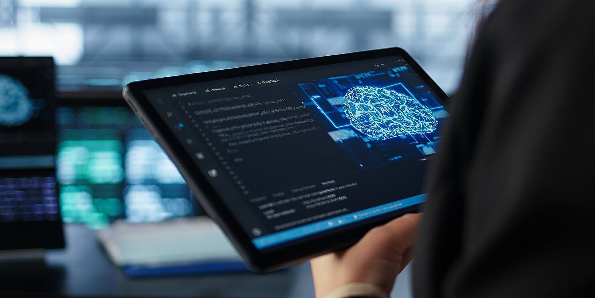 Tablet zeigt AI Anwendung. Actuarial Data Science